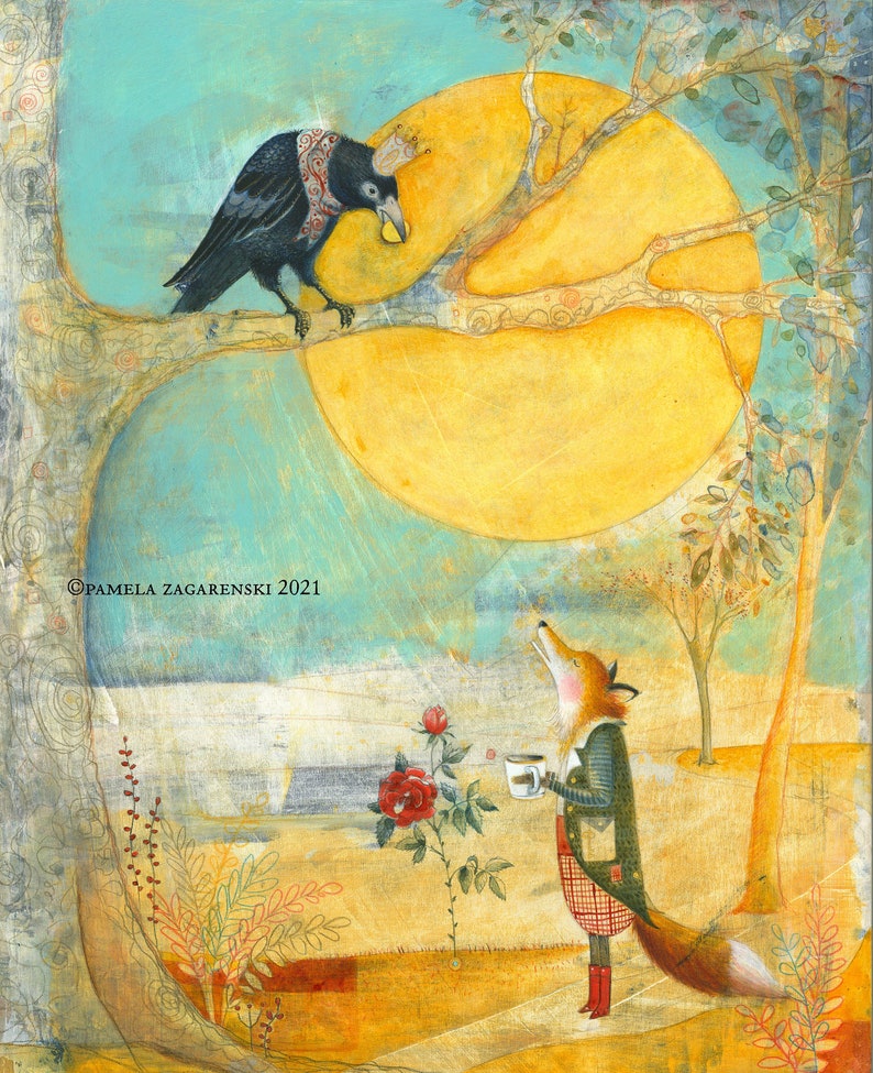 Sacredbee Print Fox and Crow Art From Picture Book The image 1