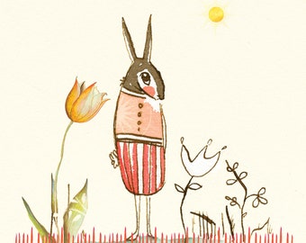 Sacredbee Postcard Rabbit and Tulips