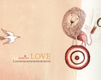 Sacredbee Postcard Love Lion and Bird