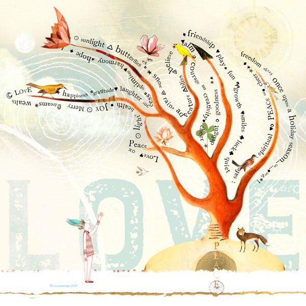 Sacredbee Print Root of Love Three variations / with words LOVE or PEACE