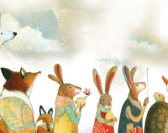 Sacredbee Postcard Rabbits and Fox  Spring 2024 Limited Editions