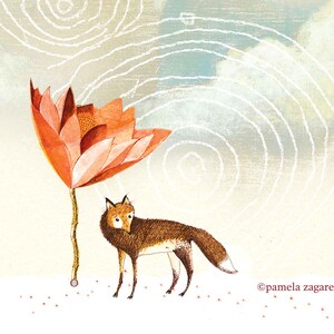 Carte postale Sacredbee Fleur de lotus rouge et le renard
