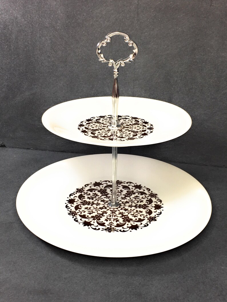 3 Tiered Serving Tray After Noon Tea Party Brown & White Etsy