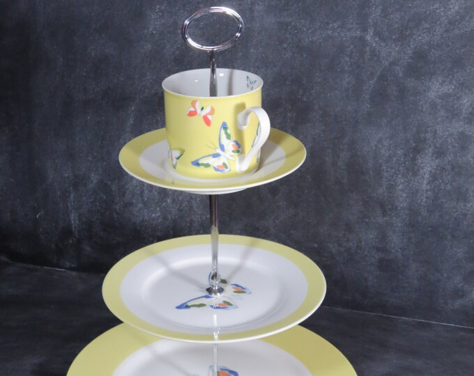 3 Tier Butterfly Cupcake Stand Tea Cup Cake Stand Plate Etsy