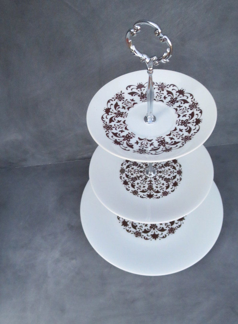 3 Tiered Serving Tray After Noon Tea Party Brown & White Etsy
