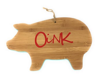 Oink Pig Wood, Teal and Red Decorative Cutting Board