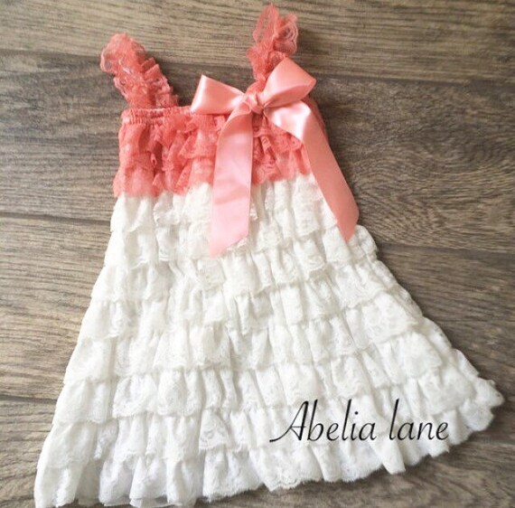 Coral And White Lace Dressflower Girl Dressbirthday Etsy