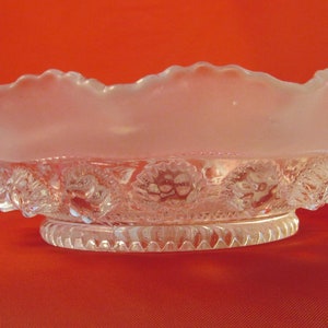 Vintage Pressed Glass Trinket Dish with Frosted Ruffle Rim – 5” x 1.5”