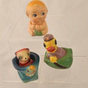 3 Vintage Pencil Sharpeners – Sad Baby, Duck in a Float, and Bear (?) – Kitsch Collectibles