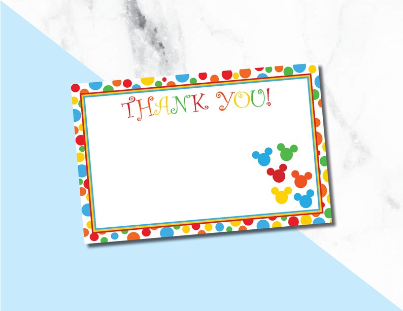 Mickey Mouse Thank You Cards | Etsy