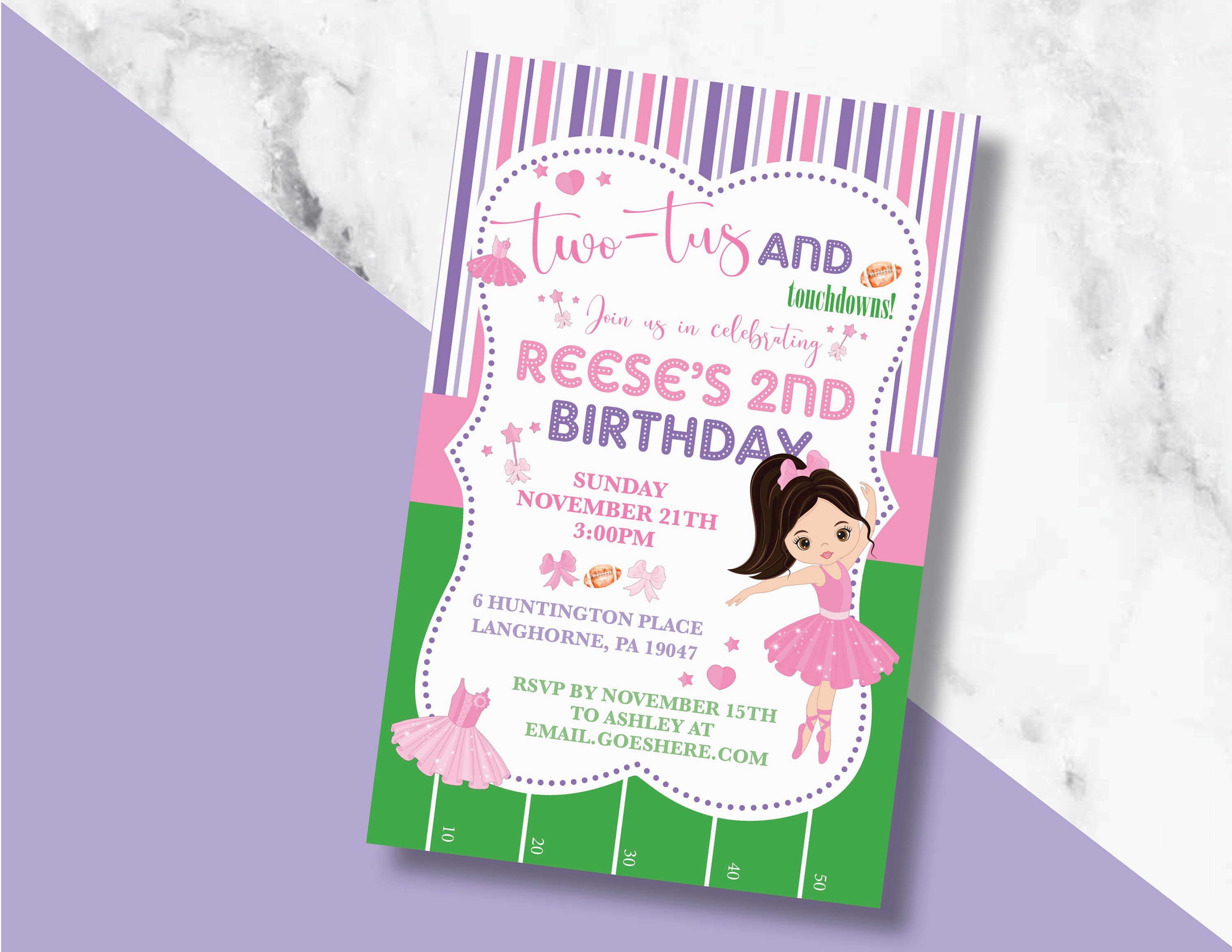 Twotus and football birthday invitation football birthday invitation tutu birthday invitation ballerina birthday invitations
