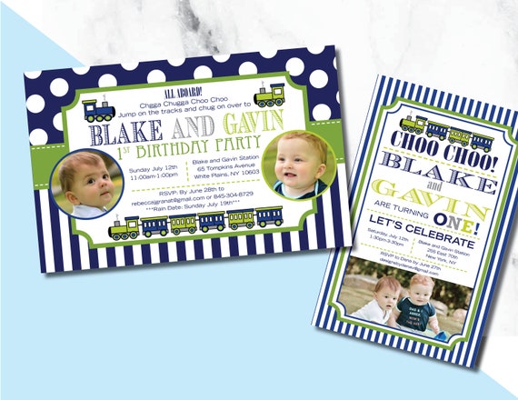 Train Birthday Invitation with PHOTO...1st, 2nd or even 3rd even for twins