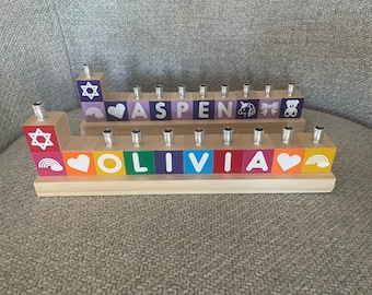Children Menorah, Children's Personalized Wood Block Menorah, Boy / Girl Personalized Menorah, Kids Menorah, Baby Birth Gift