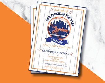 Baseball Birthday Invitations/ NY Mets Birthday Invitation / Mets Birthday/ Baseball Ticket Invitation