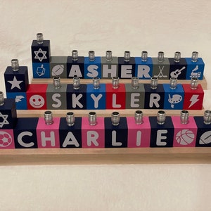 Children Menorah, Children's Personalized Wood Block Menorah, Kids Menorah, Baby Birth Gift