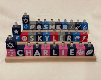 Children Menorah, Children's Personalized Wood Block Menorah, Kids Menorah, Baby Birth Gift