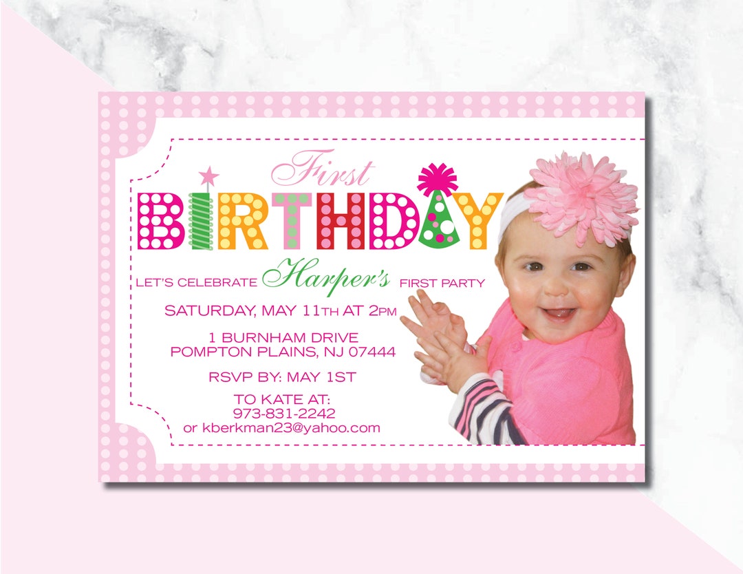 1st Little Girl Birthday Invitations - Etsy