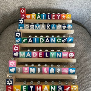 Children Menorah, Children's Personalized Wood Block Menorah, Boy / Girl Personalized Menorah, Kids Menorah, Baby Birth Gift image 1