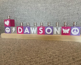 Glitter Children Menorah, Children's Personalized Wood Block Menorah, Kids Menorah, Baby Birth Gift