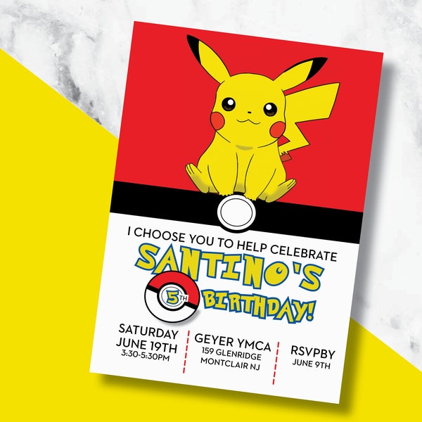 Pokemon Birthday Invitations/ pokemon/ Pokemon birthday/ pikachu