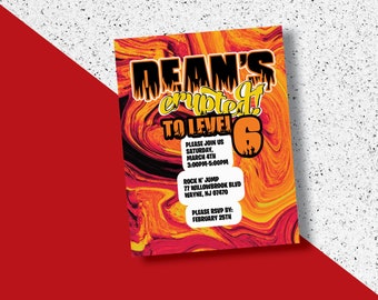 Invitación de cumpleaños de lava caliente / Cumpleaños explosivo / Explosión al siguiente nivel / Fiesta infantil de lava caliente