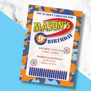 Nerf Birthday invitations/ Nerf fun Birthday Invitations