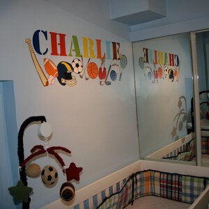 Personalized sports baby Wall Decal - custom colored wall decal, nursery decor,  personalized baby gift