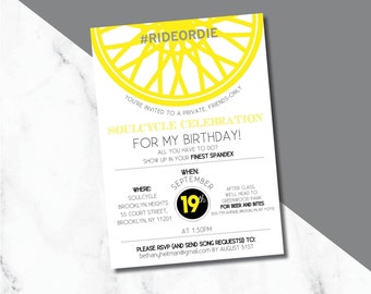 Soul cycle Birthday Invitations/ Spin Birthday Invitations