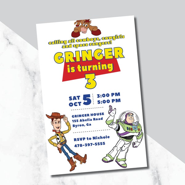 Toy Story Birthday invitations/ Buzz Light year Birthday Invitations/Woody Birthday Invitations