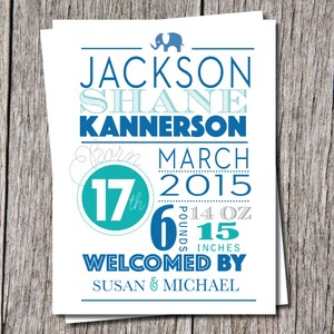 Blue Fun Boy Girl Birth Announcements with no Photo. Elegant Birth Announcement, Custom Design