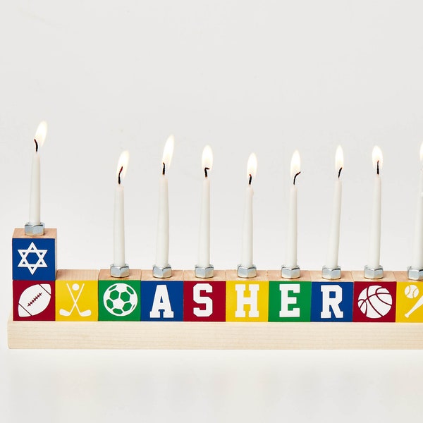 Children Menorah, Children's Personalized Wood Block Menorah, Boy / Girl Personalized Menorah, Kids Menorah, Baby Birth Gift