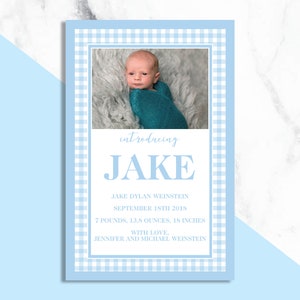 Gingham Birth Announcements/ Boy Gingham Announcements / Gingham
