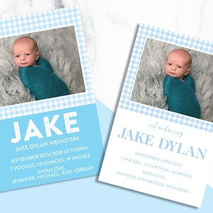 Gingham Birth Announcements/ Boy Gingham Announcements / Gingham