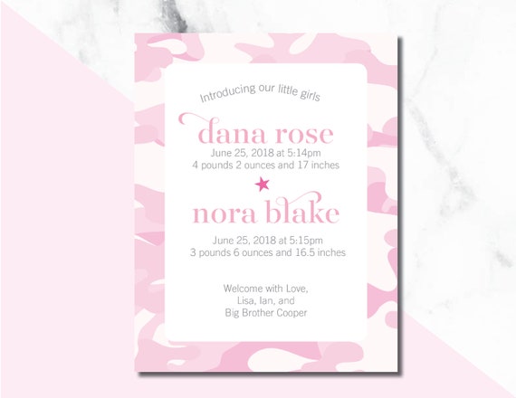 camo girl birth announcements