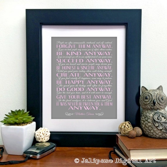 Items similar to Mother Teresa Do It Anyway Quote INSTANT DOWNLOAD