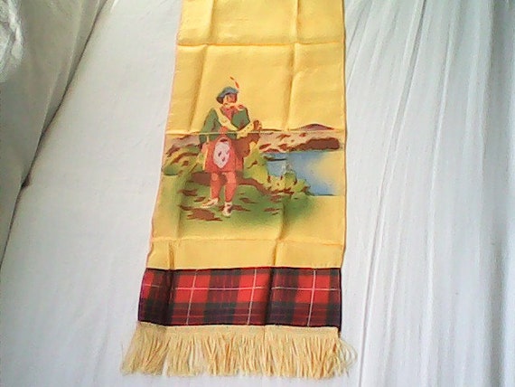 SCOTTISH SILK SCARF Hand Painted 1950s Shield Swo