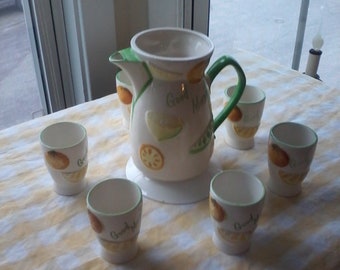 VINTAGE JUICE SET Good Morning Pottery Napcoware Japan Hand Painted