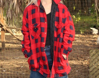 Vintgage 80s 90s Red Plaid Chore Coat SZ L