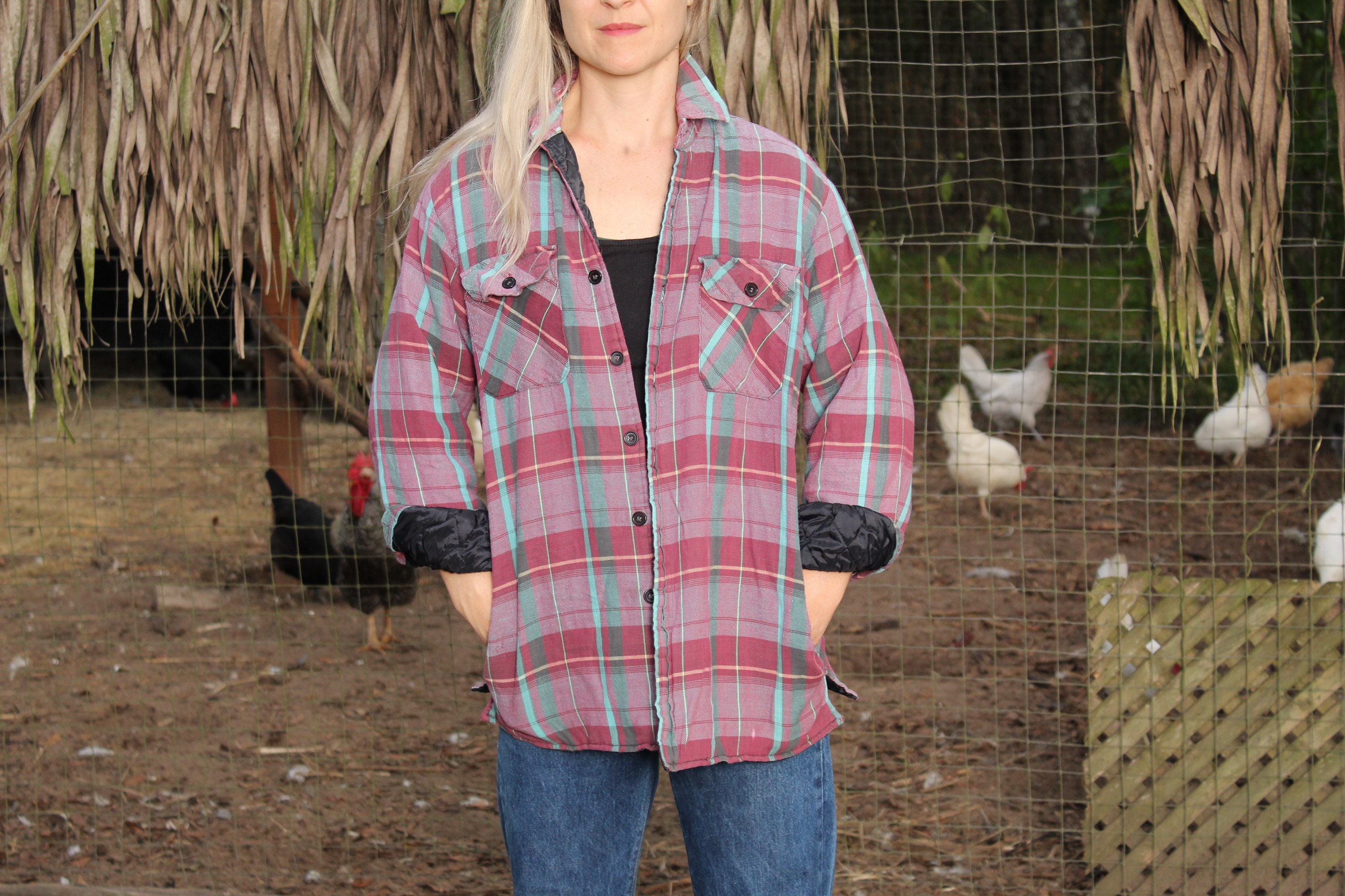 Vintage 80s 90s Purple Plaid Chore Coat SZ M