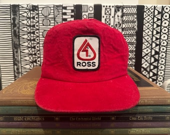 Vintage 1990s Ross Red Corduroy Snapback Hat