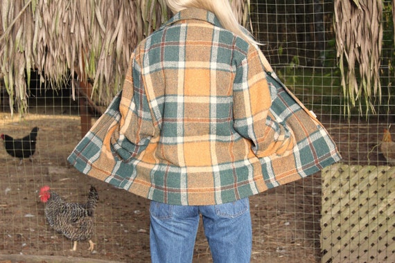 Vintage 70s 80s Sears Green Plaid Chore Coat SZ M - image 4