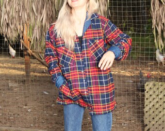 Vintage 80’s 90’s Red Plaid Chore Coat SZ L
