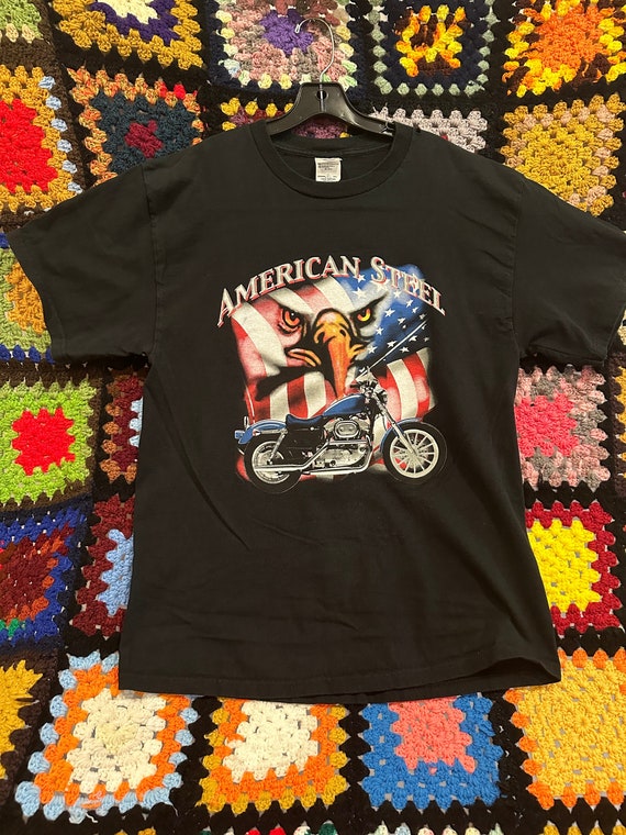 VTG 90s Biker Shirt- American Steel- Made in USA