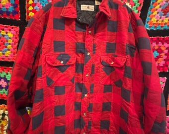 Vintgage 1990s Red Plaid Padded Flannel Shirt SZ L