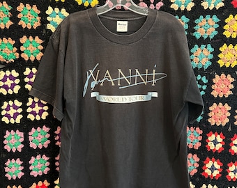90s Yanni Music Across Borders World Tour T-shirt. Vintage 1995