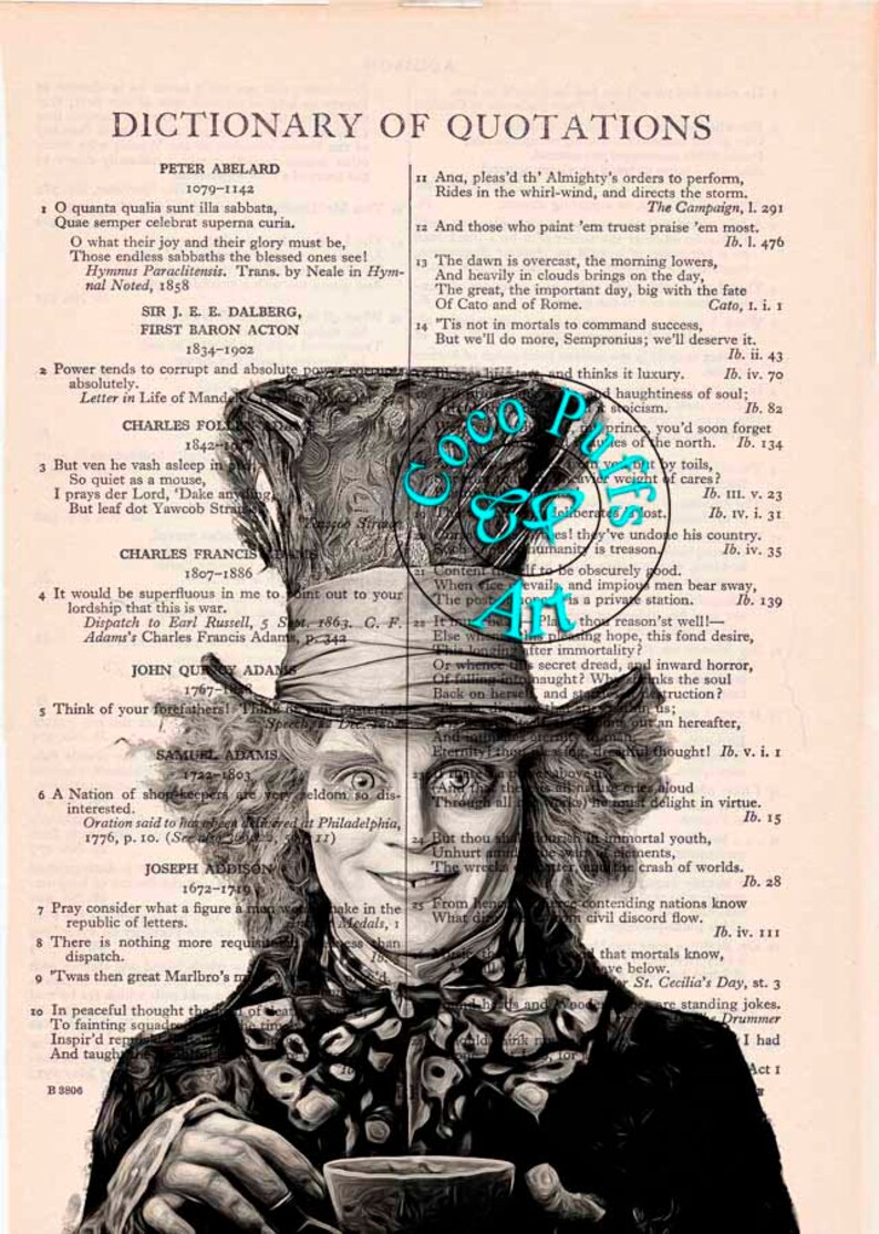 Mad Hatter Art Vintage Dictionary Page Book Art Print | Etsy