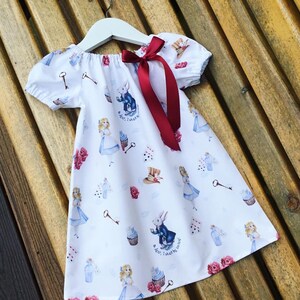 Alice in Wonderland Disney Baby Toddler Little Girl DRESS cotton white pink short sleeve 0-3 / 3-6 / 6-12 / 12 months to age 2 3 4 5 6 years