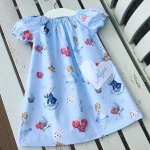 Alice in Wonderland Disney Baby Toddler Little Girl DRESS cotton blue pink short sleeve 0-3 / 3-6 / 6-12 / 12 months to age 2 3 4 5 6 years