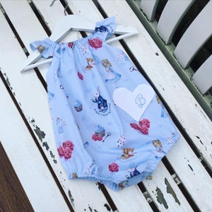 Alice in Wonderland Disney Baby Toddler Little Girl romper playsuit cotton blue short sleeve 0-3 / 3-6 / 6-12 / 12 months - age 2 3 years