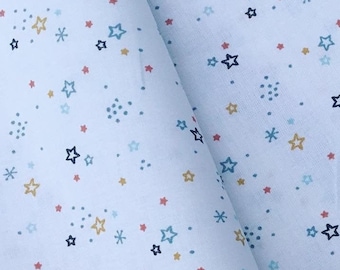 Blue white star stars blender extra wide nursery children boys girls kids 100% cotton fabric quilting dressmaking curtains crafts HALF METRE